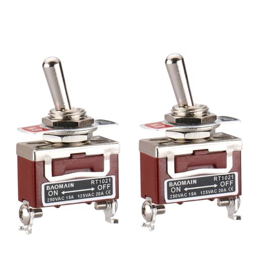 Baomain 2-Pack Toggle Switch RT1021, ON-Off SPST 2-Pin 15A/250V AC 20A/125V AC,12mm mounting Hole,Screw Terminal,for Household Appliances,Electronic Industrial Equipment