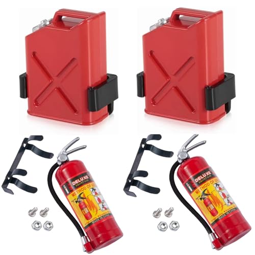 RC Crawler Decoration, 1/10 Scale Plastic Fuel Tank RC Fire Extinguisher for Axial SCX10, TRX4, Wraith, HSP, CC01, Red Miniature Accessory 4PCS