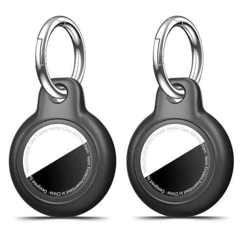 Image of MOLOSLEEVE [2 Pack] for AirTag Holder Case with Keychain, Shockproof Anti-Scratch Cover with Metal Key Ring for Apple for AirTags GPS Item Tracker for Bags - Black