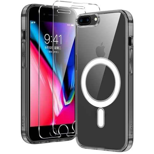 Xiltlly Funda Magnética para iPhone 7 Plus et iPhone 8 Plus con 2 Cristal Templado, Compatible con MagSafe, Carcasa Antigolpes Anti-Arañazos, TPU Bumper Case para iPhone 7 Plus, Transparente