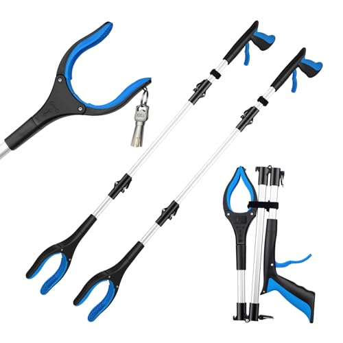 Pinza raccogli oggetti extra lunga da 91cm – Pinza telescopica prendi oggetti per anziani con testa rotante a 360°, ideale per luoghi difficili da raggiungere, design ergonomico, colore blu(2 pezzo)