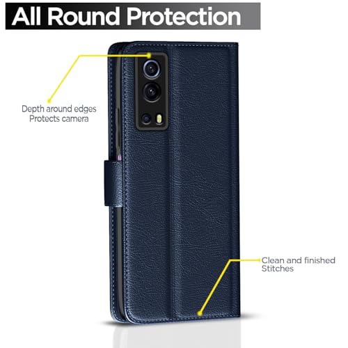 Image of Pikkme Iqoo Z3 5G Leather Magnetic Vintage Flip Wallet Case Cover for Iqoo Z3 5G (Blue)