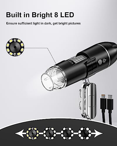 Digital Microscope Camera, Aopick Handheld USB 1440P HD Inspection Camera 50x-1600x Magnification Portable Handheld Pocket Microscopes with 8 LED & Stand, Compatible with iPhone, Android - Thumbnail 4