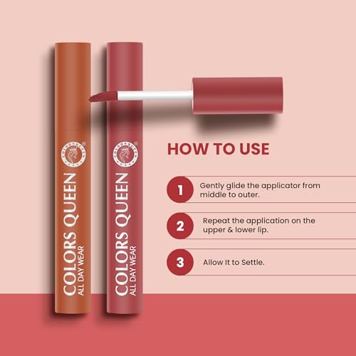 Image of Colors Queen All Day Wear Liquid Lipstick - Pinky Spice, 12g | Highly Pigmented, Long Lasting Matte Lipstick | Smooth One Swipe Application, Lightweight & Non Transfer Liquid Lipstick for Women