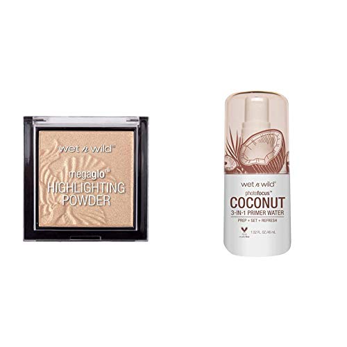wet n wild MegaGlo Highlighting Powder, Golden Flower Crown + wet 'n wild Photo Focus Primer Water, Coconut