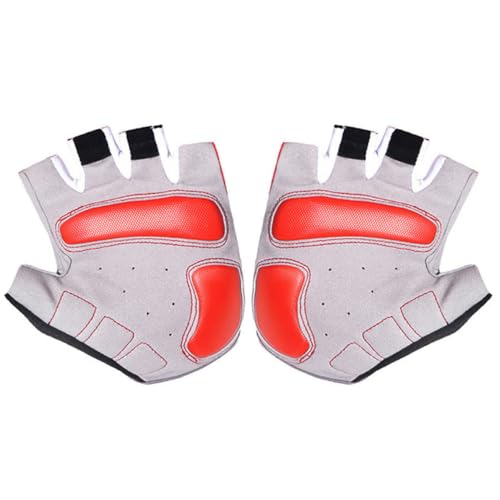 STOBAZA Unisex Half Finger Cycling Gloves Breathable Leather Fabric Red