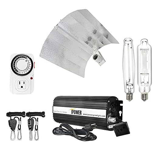 iPower 1000W HPS MH Digital Dimmable Grow Light System Kit 19-Inch Gull Wing Reflector with Electronic Ballast, Two Bulbs, Timer and Hanger Rope