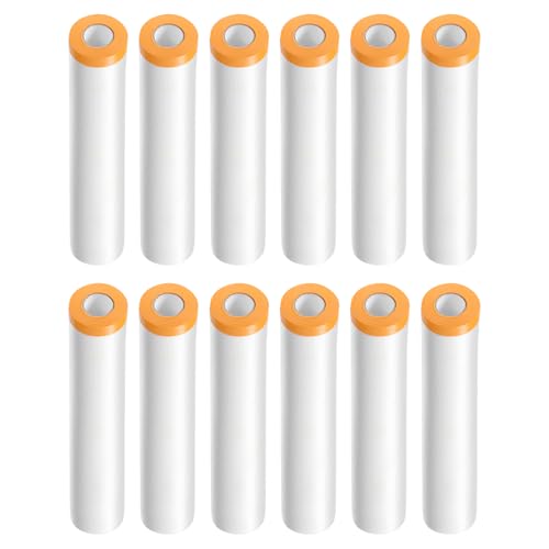 Image of HARFINGTON 12 Rolls Pre-Taped Masking Film 94.5 inch x65.6ft Tape and Drape Painters Plastic Drop Cloth Film with Tape Plastic Sheeting for Automotive Painting Covering