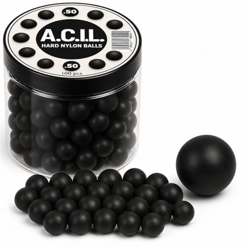A.C.I.L. Lot de 100 balles de précision en nylon dur - Calibre .50 - Balles d'entraînement réutilisables pour la pratique de la cible et la compatibilité des marqueurs - Sphères en nylon solide et