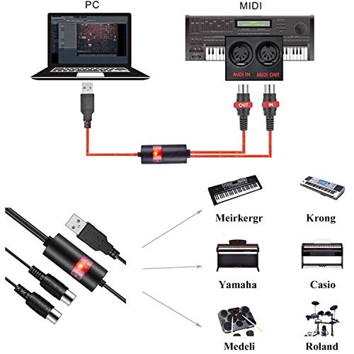 Hanovya MIDI Cable MIDI USB Interface Adapter with Input&Output Connecting with Keyboard/Synthesizer for Editing&Recording Track work with Windows/Mac OS for Studio USB 2.0 Red - Thumbnail 7