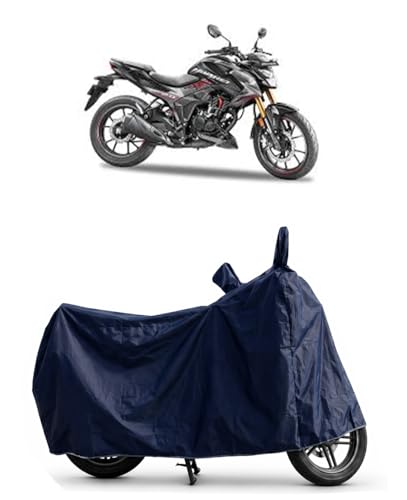 Image of Shield Heavy Duty Bike Cover for Honda Hornet | All-Season, Tear-Proof Fabric | with Side Mirror Pocket & Buckle Belt | Honda Hornet Bike Cover (Blue)