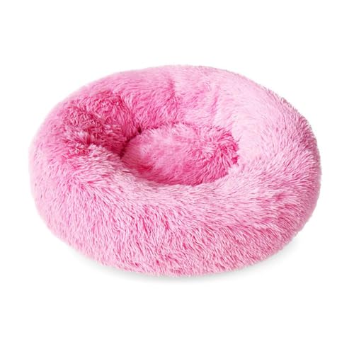 GREATOYAR Cama de Perro, Cama para Perros y Gatos, Cama para Mascotas, Cama Redonda, Cama Donut, Cojín Extraíble y Lavable, Alfombra de Felpa Suave y Mullida, Cómodo, Cálida, Diámetro 60cm, Rosa