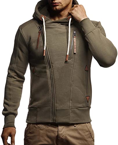 Leif Nelson Men's Bodyfit Hooded Jacket | Modern Stylish Longsleeve Fullzip Pullover Sweatshirt | Khakhi | M-Size Khaki #TOP4