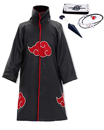 Rulercosplay Unisex Robe Akatsuki Cloak Suit for Uchiha Itachi Cosplay Costume - Deluxe Version (M (Height:170-175)) Black