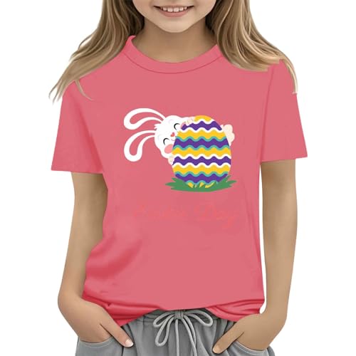 Girls Kids T Shirt Easter Day Letter Print Short Sleeve Shirt Cute Bunny Losses Soft Fit Summer Tops Clothes for Teen