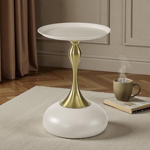 Image of The Attic Luxe Pebble End Table Textured Metal Design, Tea Table for Living Room, Ivory