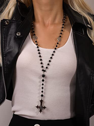 Sacina Gothic Goth Pentagram Long Bead Upside Down Cross Necklace, Goth Emo Punk Grunge Necklace, Halloween Christmas Jewelry Gift for Women3