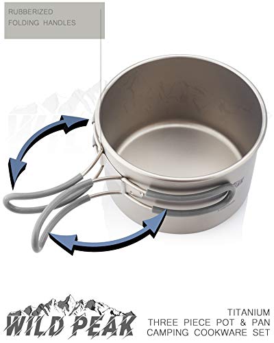 Wild Peak Titanium Lightweight 3-Piece (1.2L, 800Ml, 400Ml) Pot And Pan Camping Hiking Mess Kit Cookware Set #TOP2