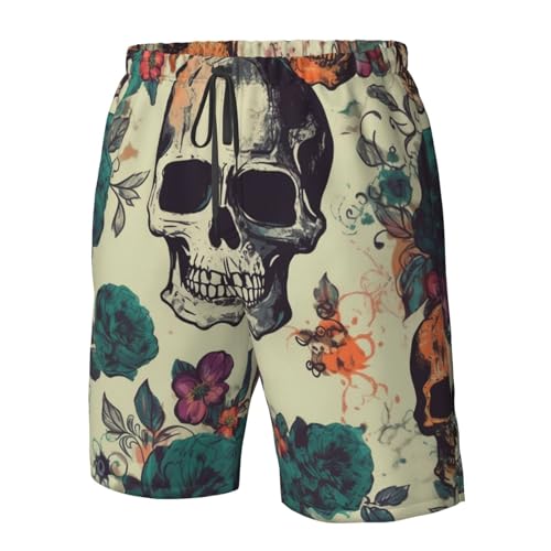Skull Flower Men's Casual Shorts Drawstring Summer Beach Shorts Quick Dry Bathing Suits Hawaii Swim Trunks4