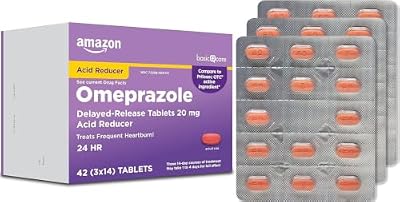 Amazon Basic Care Omeprazole Delayed Release Tablets 20 mg, Treats Frequent Heartburn, Acid Reducer, Heartburn Medicine, 42 Count (Pack of 1) (Packaging may vary)