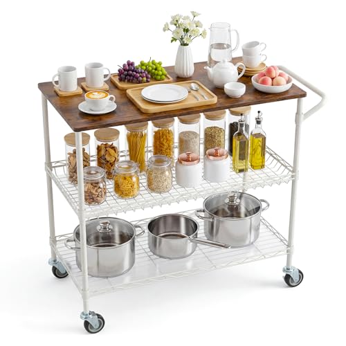 Garvee 34.45In Rolling Kitchen Carts on Wheel with Storage & 2 Shelf Liner