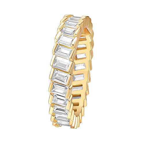 PAVOI 14K Gold Plated Cubic Zirconia Baguette Cut Eternity Bands Yellow Gold for Women Size 9