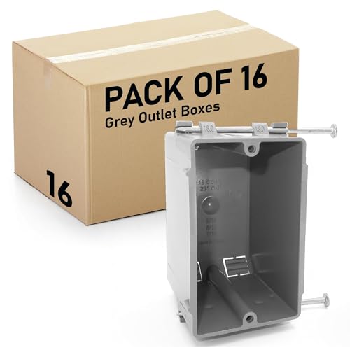 (Pack of 16) Plastic Electrical Box, Grey Outlet Box, Single Gang New Work Junction Box, Captive Nails, 20 cu. Inches, Length 3-5/8'', Width 2-1/8'', Depth 3-1/4'' by Airmont Products - Used condition - US$25.18