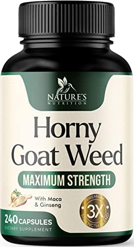 Extra Strength Horny Goat Weed Extract for Men & Women - 1560mg 3X Strength, Performance, Energy, Drive, Size, Stamina with Maca, Saw Palmetto, Ginseng, L-Arginine & Tongkat Supplement - 240 Capsules