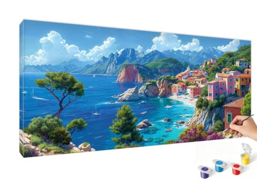 Pintar por numeros adultos 100x200cm mar y árbol cuadro grande sin marco