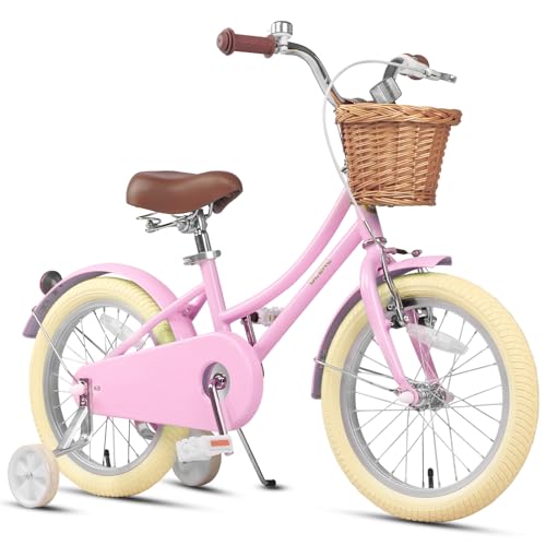 Image of Glerc Little Molly 12-20 Inch Kids Retro Cruiser Bike for 2-13 Year Old with Wicker Basket & Training Wheels /Kickstand, Multiple Colors