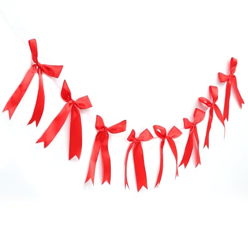 Guirnalda de lazo rojo, decoración de despedida de soltera, pancarta de cumpleaños temática de coqueta roja, pancarta de decoración de fiesta de lazo rojo para despedida de soltera, baby shower, lazo