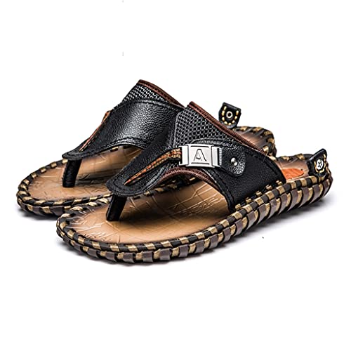 YMGSCC Anti-Slip Flat Men Casual Leather Sandals Designer Slippers Slip On Shoes 1 Order(D,47)