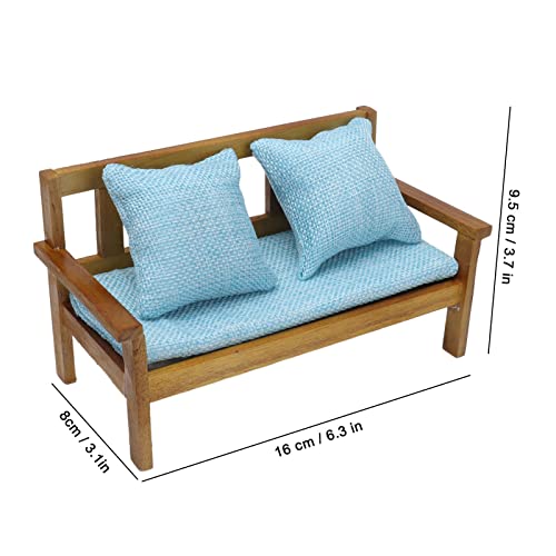 Dilwe Puppenhaus Couch, Fester Holzrahmen Leinwand Textur Miniatur Sofa 1:12 Puppenhaus Dekoration mit Dekokissen – Bild 4