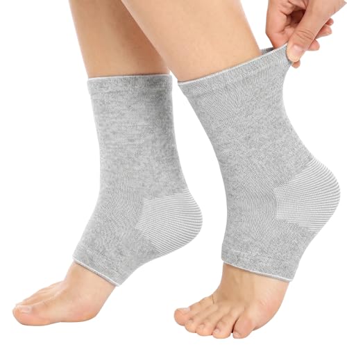 Onecompress Premium Bamboo Foot Ankle Sleeves for Women & Men 2-Pack Original - Premium Anti-Fatigue Bamboo Footsleeves(Gray L(ShoeSize41-44))