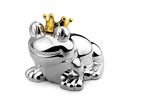 Design Spardose Froschkönig für Kinder Frosch mit Krone versilbert anlaufgeschützt Kindersparbüchse Süße Geschenkidee