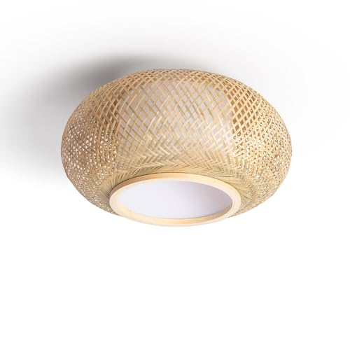 LEDKIA LIGHTING - Plafonnier LED Rond | Ø400 mm | Bambou Naturel | Design Élégant | Compatible Ampoule E27