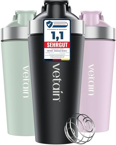 VETAIN Edelstahl Shaker Proteinshake - 100% Auslaufsicher - 700ml | Premium Protein Shaker mit Mixball - Robust & langlebig - Leicht zu reinigen - BPA frei - Ideal für Fitness, Gym
