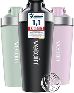 VETAIN Edelstahl Shaker 700ml - 100% Auslaufsicher - Premium Protein Shaker mit Mixball - Außen gravierte Messskala - Frei von BPA & DEHP - spülmaschinenfest, robust & langlebig