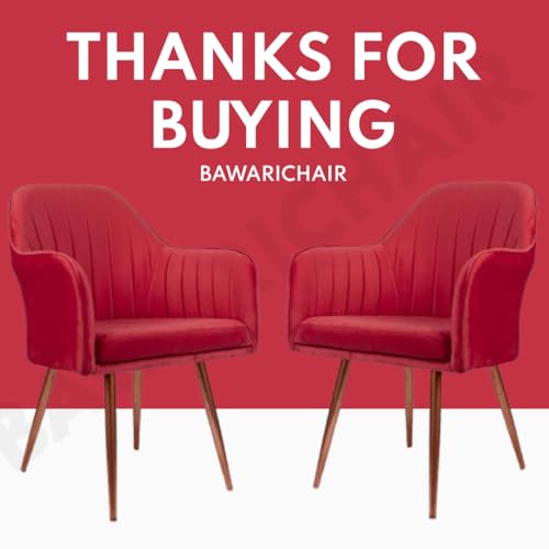 Image of Velvet Chair for Home | Modern Accent Armchair in Soft Velvet Fabric with Golden Legs | Set of 2 Premium Accent Chair for Living Room Bedroom Restaurent | (Red, Standard)