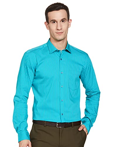 Image of Park Avenue Men's Cotton Blend Stripe Pattern Slim Fit Semi Cutaway Collar Full Sleeve Formal Shirt