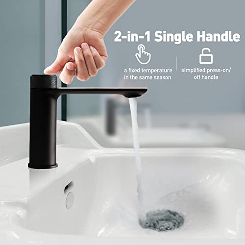 Matte Black Bathroom Faucet For Sink 1 Hole, Black Bathroom Sink Faucet Single Handle, Modern Bathroom Basin Faucet Solid Brass Hot And Cold Mixer Taps, 1.2Gpm #TOP1