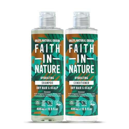 Faith In Nature Natural Coconut Shampoo and Conditioner Set, Hydrating, Vegan & Cruelty Free, No SLS or Parabens, For Normal to Dry Hair, 2 x 400ml Pack
