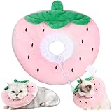 Cat Soft Cone, Cute Strawberries Cat Cone Collar, Adjustable Cat Recovery Collar with Drawstring, Comfortable Cotton Cat Cones to Stop Licking for Wound Healing, Large,Cat Cone Collar Soft