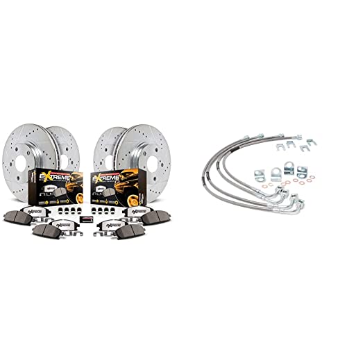 Power Stop K2798-36 Z36 Truck & Tow Front and Rear Brake Kit & Rough Country Stainless Brake Lines for 2007-2018 Jeep Wrangler JK - 89716
