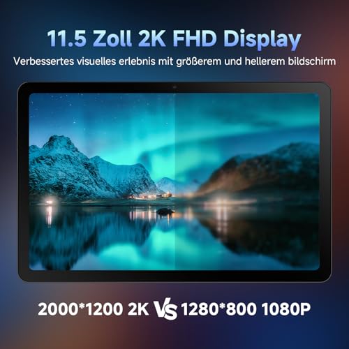 Tablet｜Android 15 Tablet 11,5 Zoll Octa-Core, Android Tablets 30GB+1TB TF, 2000*1200 FHD 90Hz Display, 8400mAh, Widevine L1, 13MP Kamera, WiFi 6&BT 5.3, Tablet PC für Arbeit/Studium - Schwarz