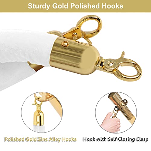 Lvyihan 2 Pack White Velvet Stanchion Rope With Gold Hooks, Crowd Control Velvet Rope Safety Barrier For Party Decorations, 5 Feet #TOP3