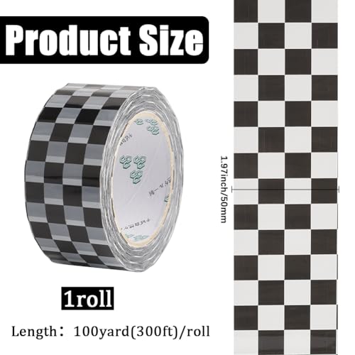 GORGECRAFT 100 Yards X 50mm Bedrucktes Versandband Designer Packband Schwarz Weiß Kariert Wasserdicht Geschenkverpackungsbänder Für Zuhause Büro Verpacken Reparieren Kunsthandwerk Scrapbooking Geschen