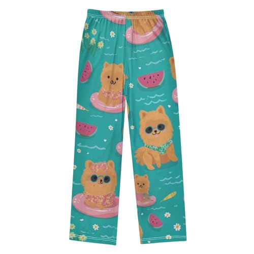 ZZXXB Pomeranian Watermelon Pineapple Boys Long Pants Soft Trousers Elastic Waist Kids Lounge Bottoms with Pockets S-XL2