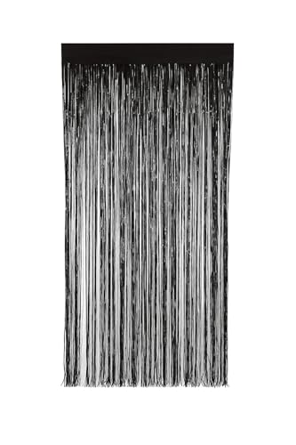 Halloween Curtains Spooky Curtain Black Foil Fringe Curtains Tinsel Doors Wall Decor Background Streamers Backdrop Event Decoration Photo Booths Birthdays Halloween Props Party Supplies (Pack Of 1)