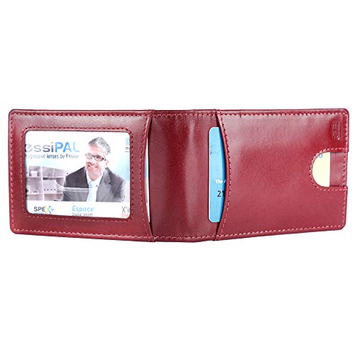 Image of Brooklyn Bridge Genuine Leather Money Clip Wallet for Men VT Blood Red - Premium Slim RFID Protected Wallet with Cash Clip & Multiple Card Slots, Stylish Front Pocket Design, Gift for Men